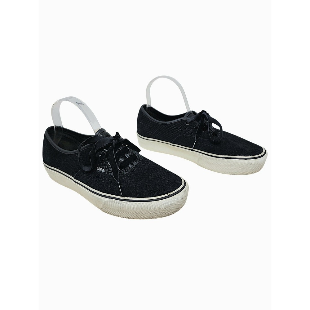 Vans Authentic Platform Sneaker 9.5 Wom Black Suede Snakeskin Velvet Ribbon Lace
